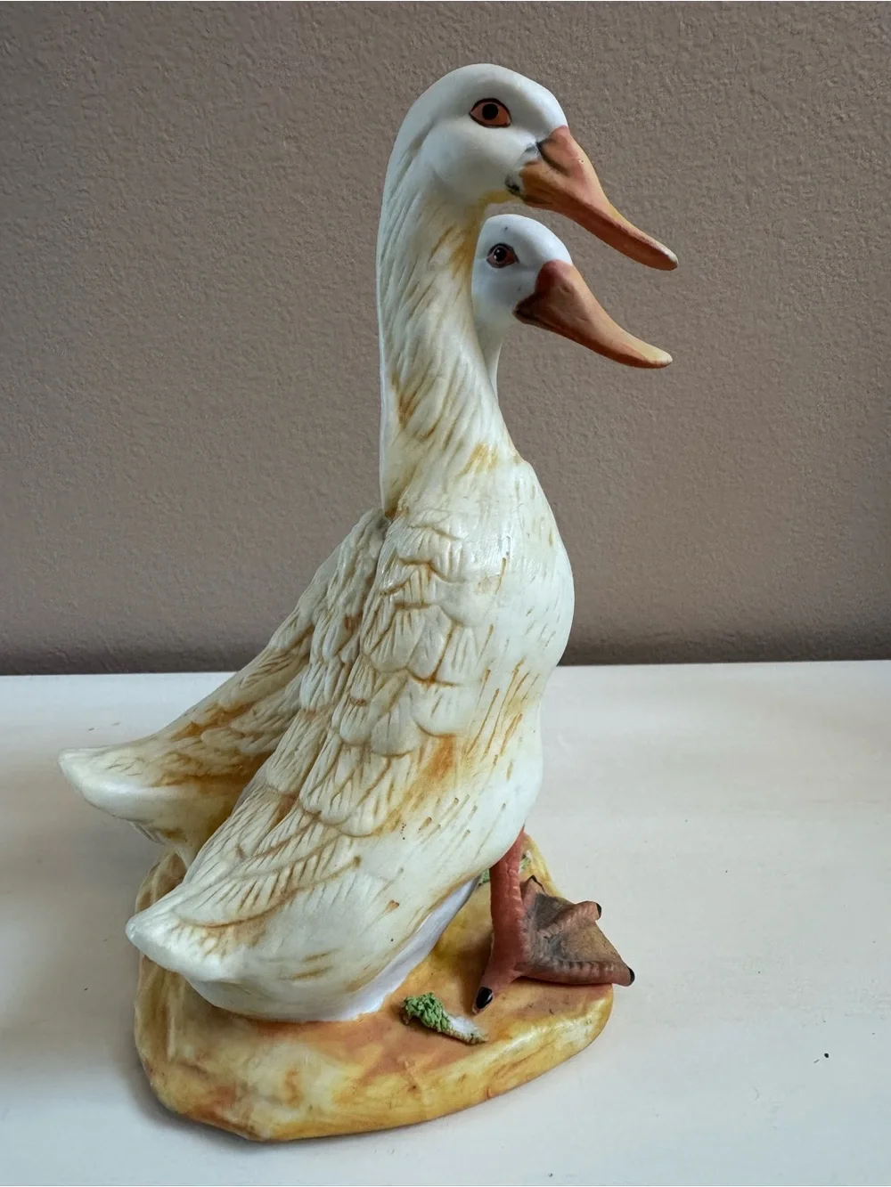 White Duck Couple Bird Figurine Decorative Ornament - White